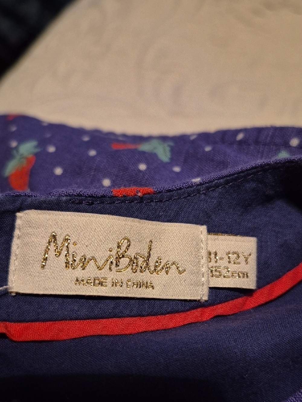 Mini Boden girls size 11-12 yrs blue dress with strawberry print red belt VVGUC - Picture 6 of 8